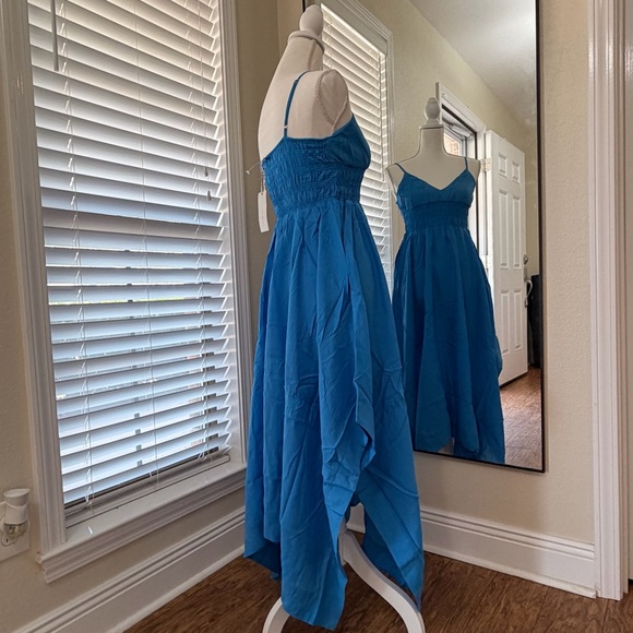 Hydrangea Haze – Blue Handkerchief Hem Maxi Dress - Picture 4 of 5